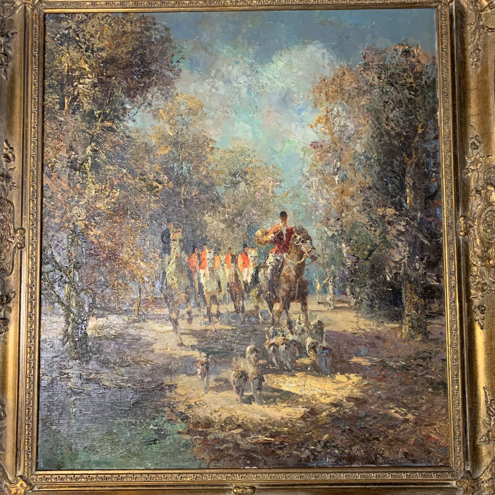 Ölgemälde Ausritt mit Meute von Ludwig Gschossmann