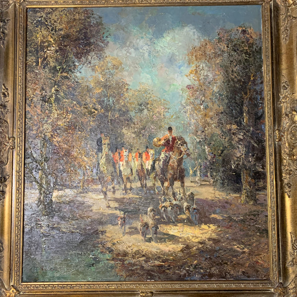 Ölgemälde Ausritt mit Meute von Ludwig Gschossmann