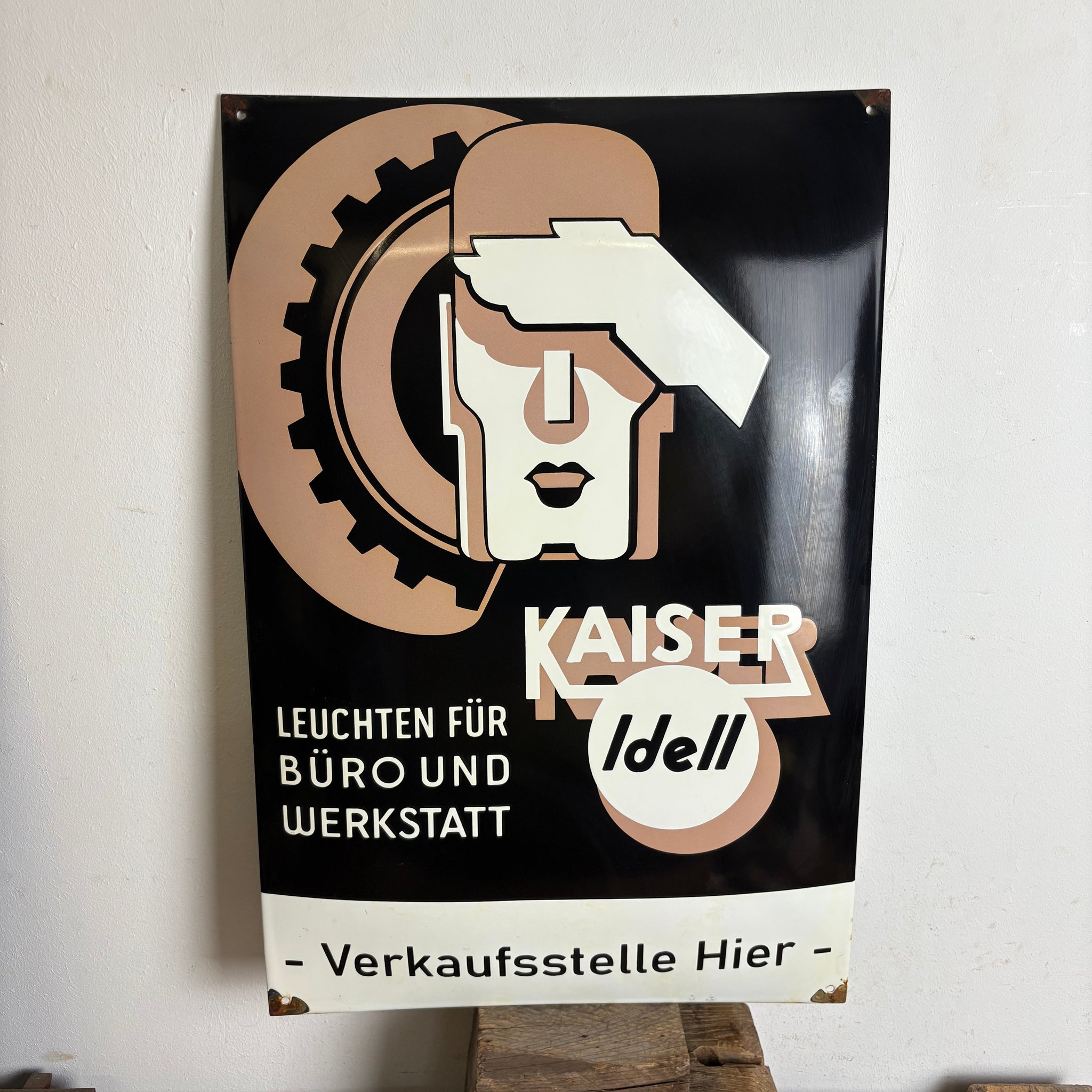 Emaille Schild Bauhaus Kaiser Idell Leuchten für Büro und Werkstatt