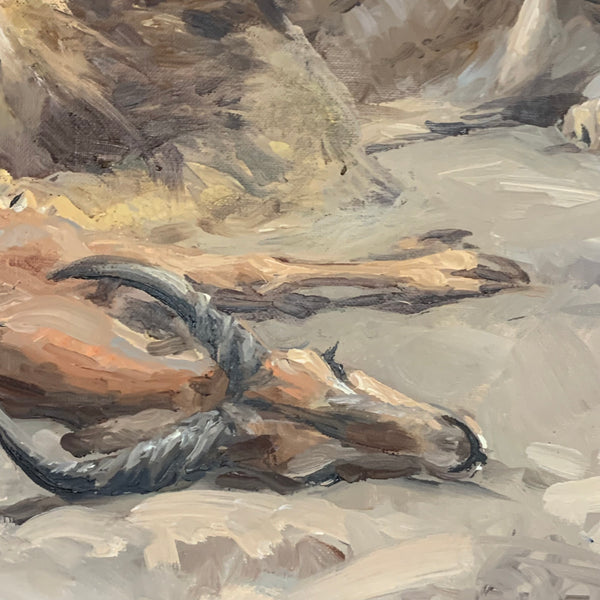 Ölgemälde Löwe mit Gazelle Beute verteidigend von Fritz Laube