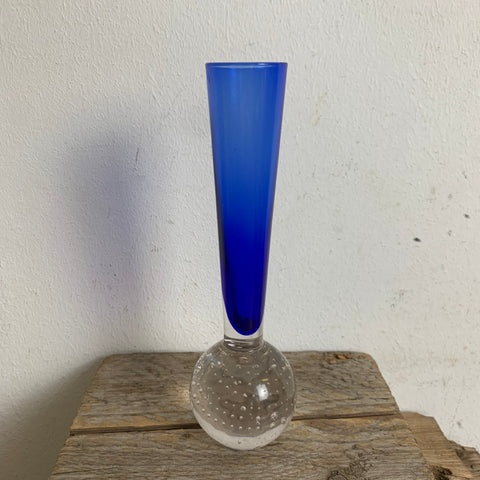 Orchideenvase Solifleurvase Stangenvase Kugelfuß mit Bubbles blau