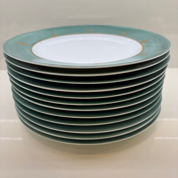 Vintage 12 Speise Teller Cactus Kollektion von Hilton McConnico für französische Kristallmanufaktur Daum Nancy und die Porzellanmanufaktur Limoges