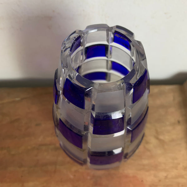 Vintage Kristallglas Vase von Joska blau kariert