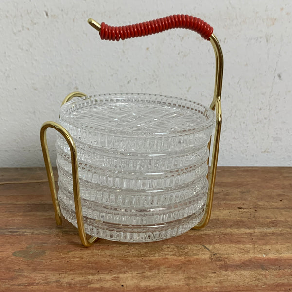 Mid Century Glas Untersetzer aus Bleikristall  im Drahtgestell