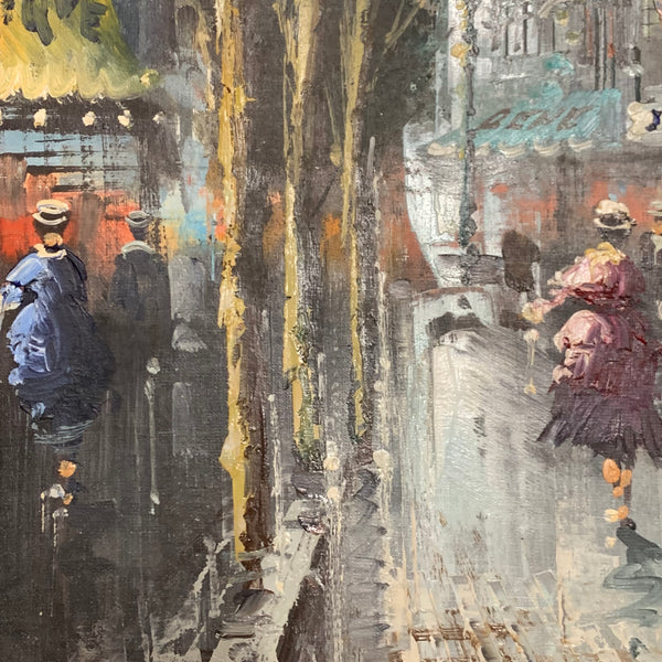 Ölgemälde Fußgängerzone im Regen von Antonio Cortiz
