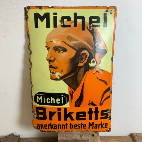 Antikes Emaille Schild Michael Briketts