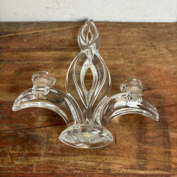 Vintage Kristallglas Kerzenleuchter von Art Vannes im Art Deco Stil