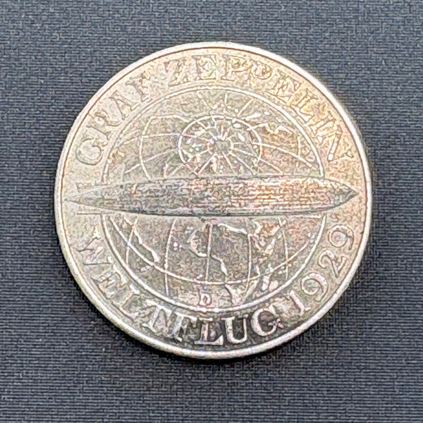 Silber Münze Weltflug 1929 Graf Zeppelin 3 Reichsmark