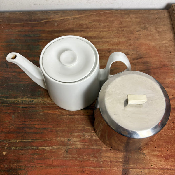 Art Deco Porzellan Teekanne von Bauscher Weiden mit Thermohaube von WMF