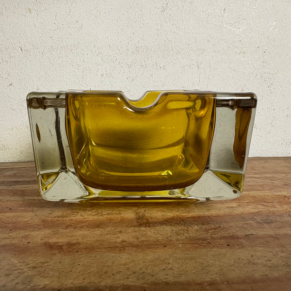 Vintage französischer bernsteinfarbener Kristallglas Aschenbecher