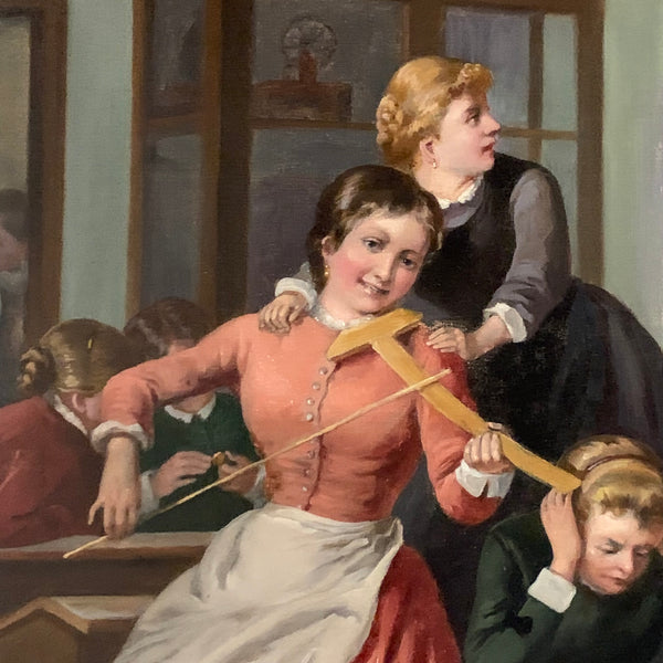 Ölgemälde Aufruhr in der Mädchenklasse von August Heinrich Mansfeld