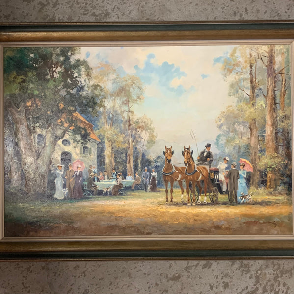 Ölgemälde Gesellschaft im Englischer Garten München von Alfred Otto Lier
