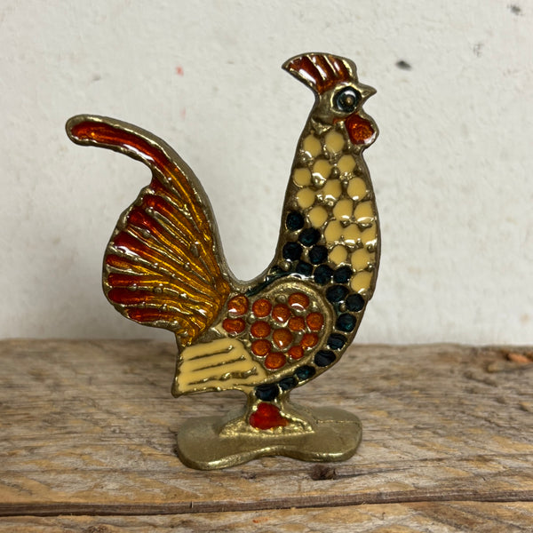 Vintage emaillierte Messig Figur Hahn