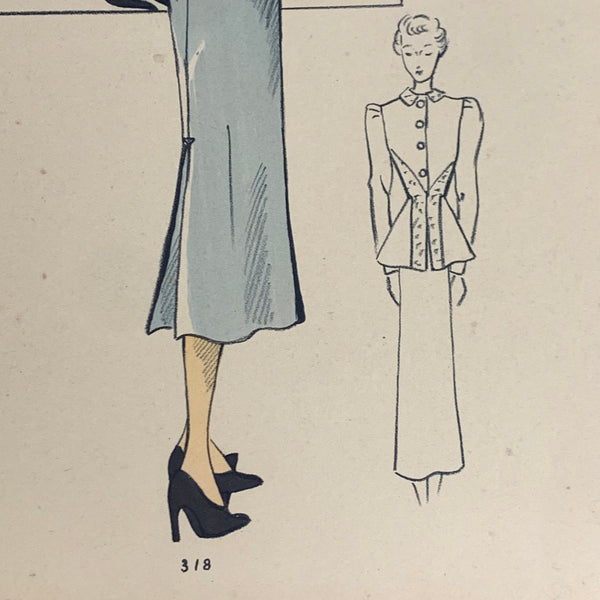 1930's French Art Deco Fashion Illustration Inspirations D'Avant Saison Blatt 318