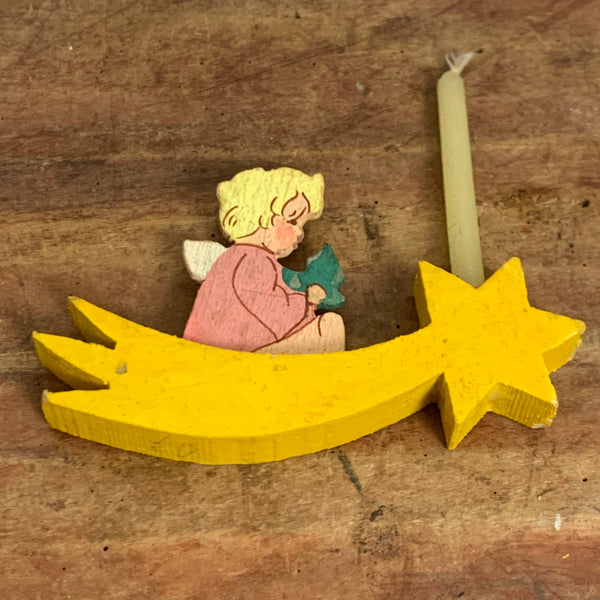 Vintage Kerzenständer Engel auf Schweifstern Erzgebirge
