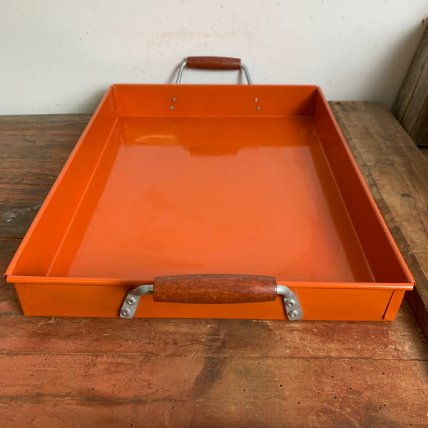 Vintage Metall Tablett in orange