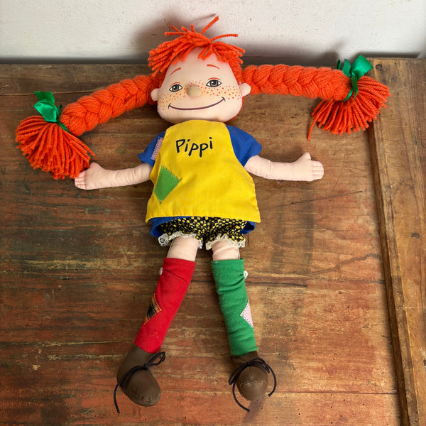 Vintage Schwedische Astrid Lindgren Pippi Langstrumpf Stoffpuppe von Palmefjord Toys