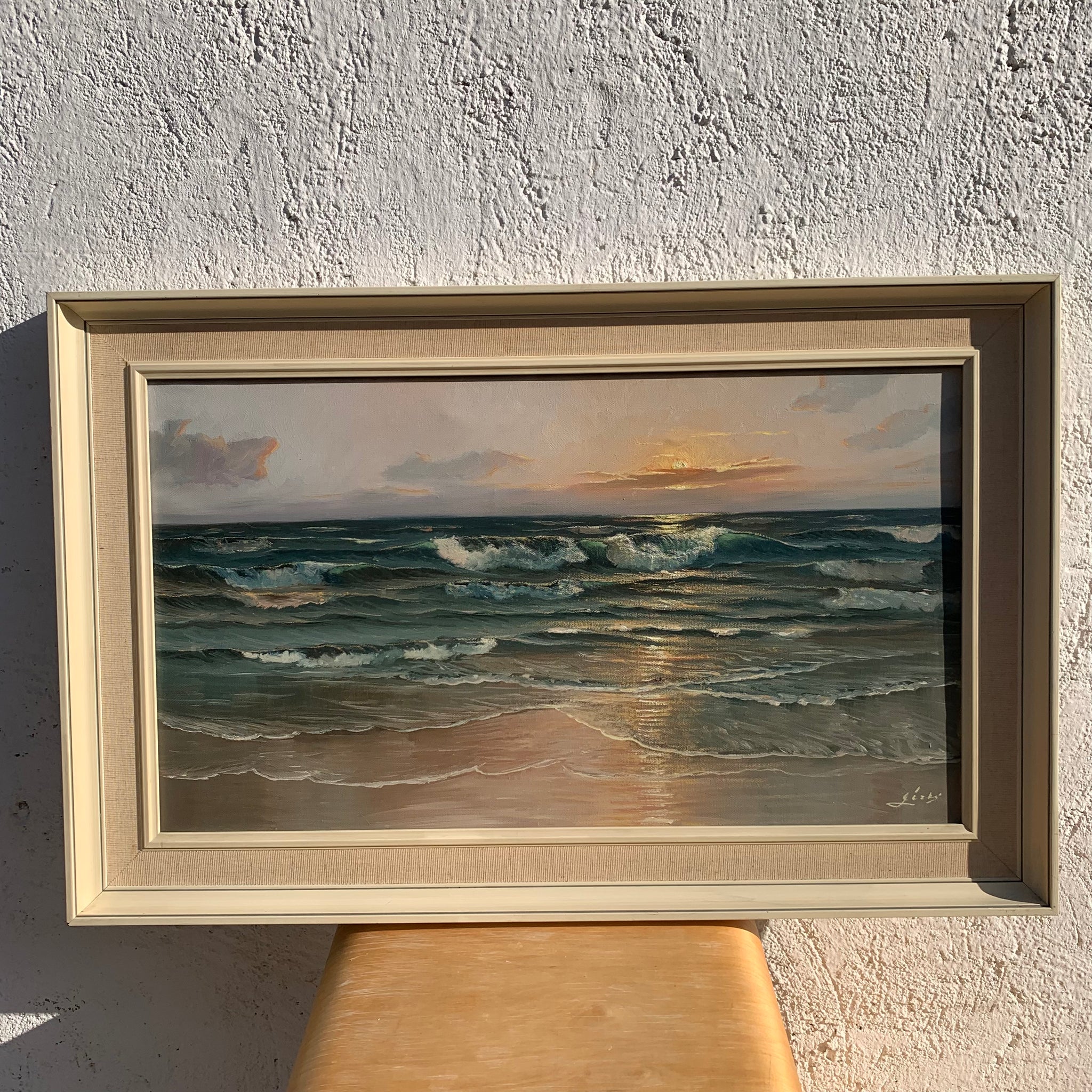 Ölgemälde Nordsee Wellenbild Sonnenuntergang von Karl Dirks