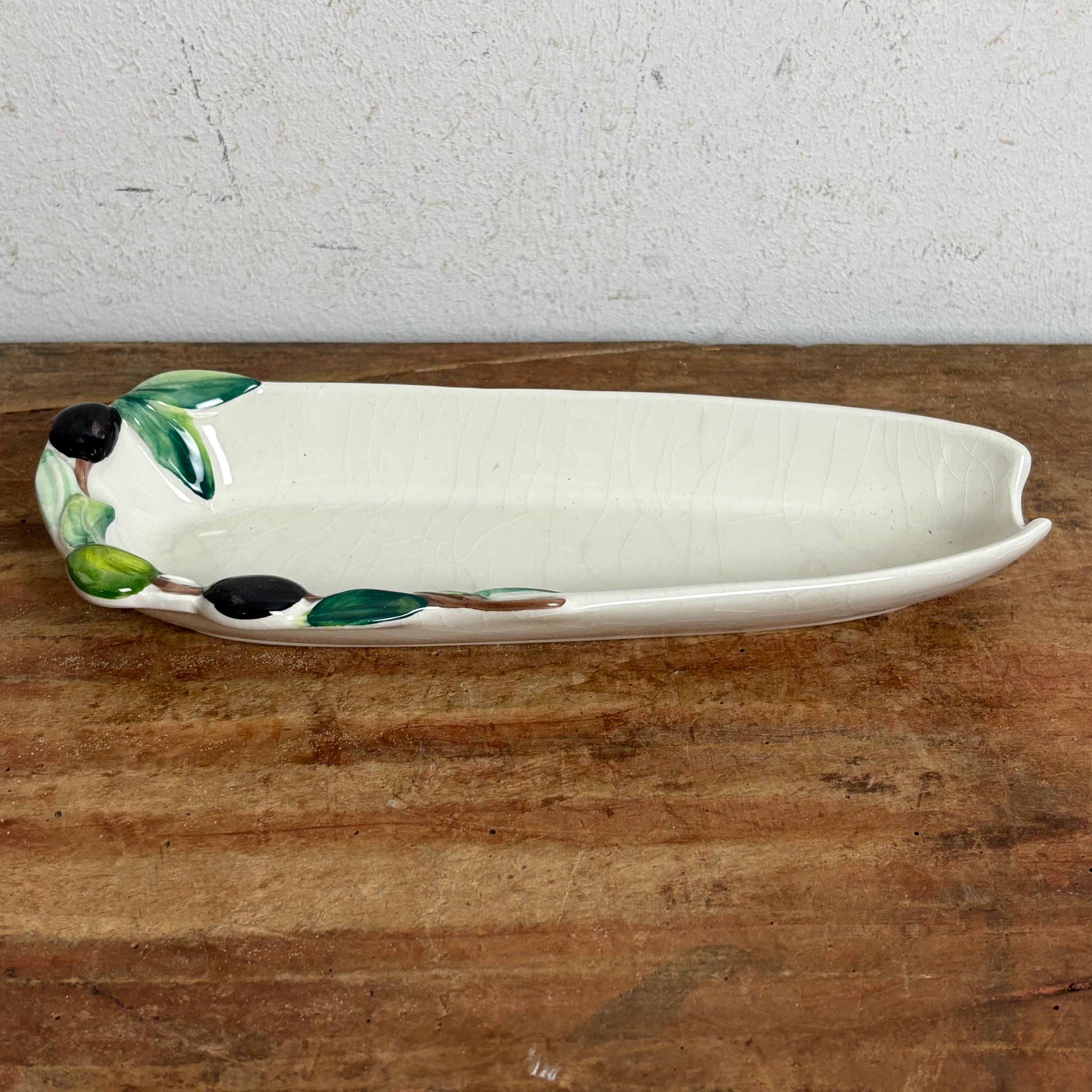 Bassano italienische Keramik gewellte mediterrane Schale Oliven Schiff – Trödelfuchs Vintage Shop