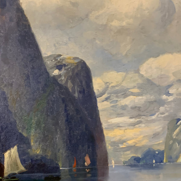 Ölgemälde Norwegisches Fischerdorf am Fjord von Johann Holmstedt