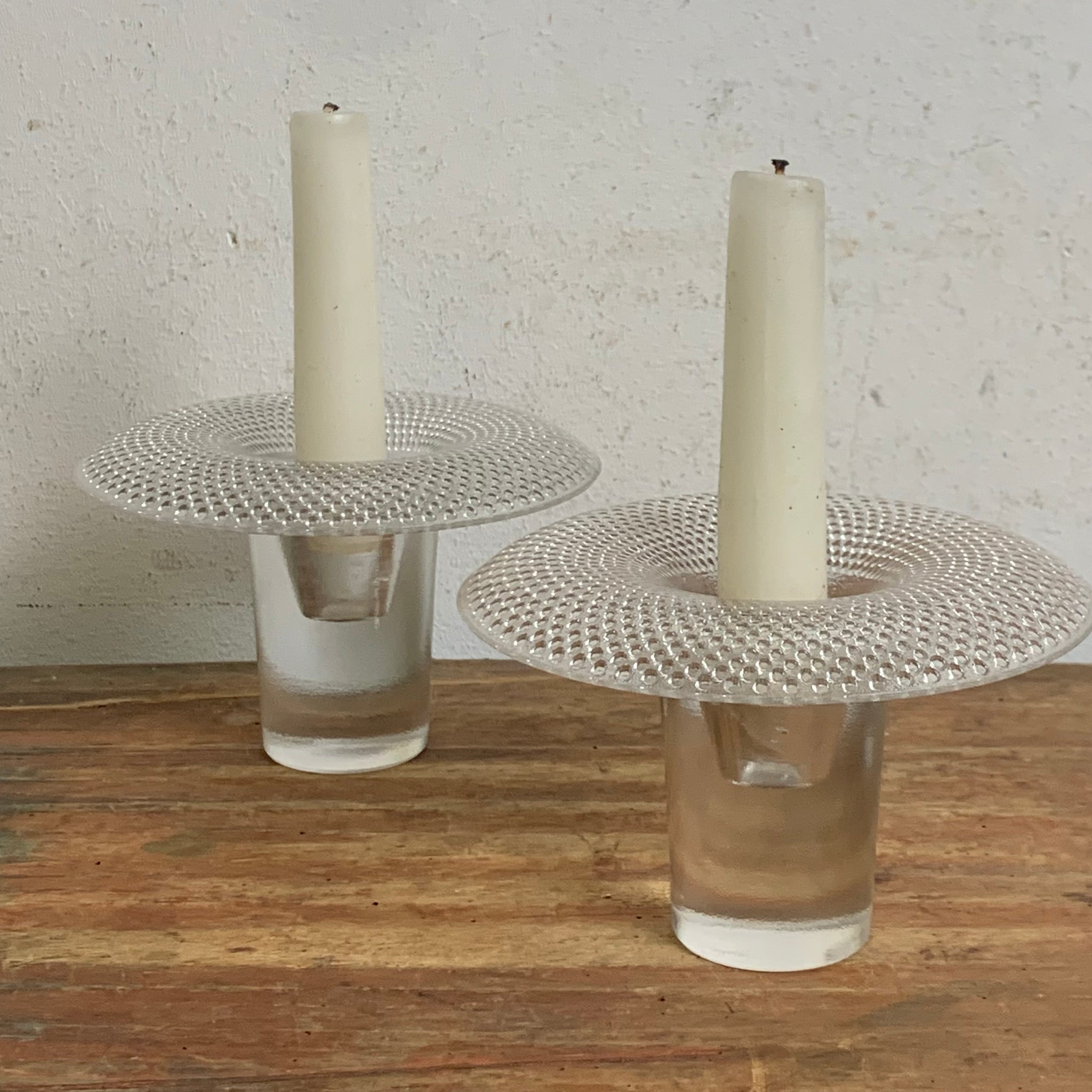 Ein Paar Vintage Design Glas Kerzenständer von Tapio Wirkkala für Rose – Trödelfuchs Vintage Shop