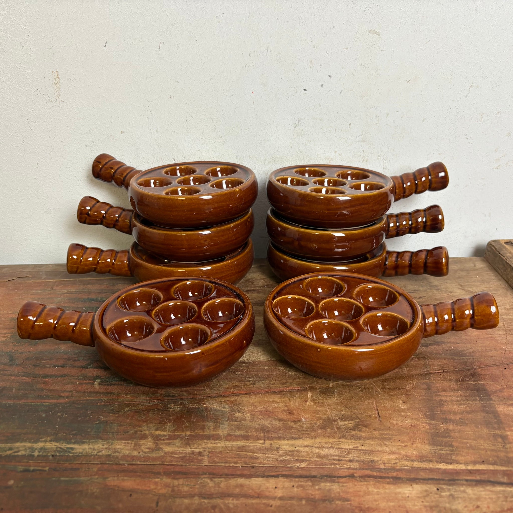 Vintage 8er Set Keramik Schneckenpfännchen France
