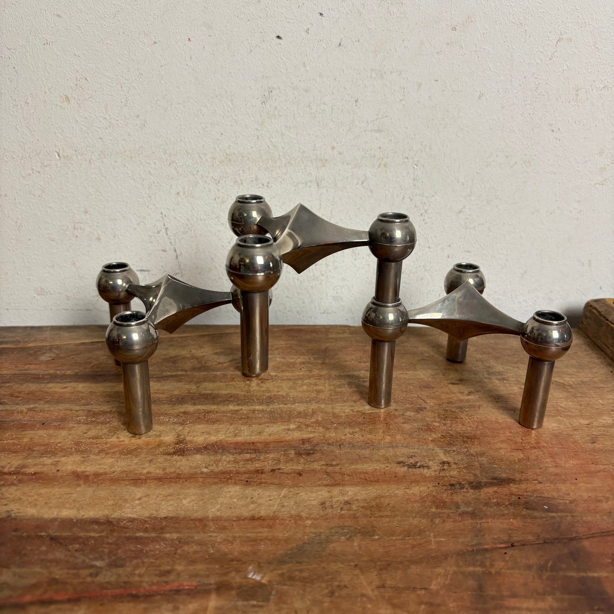 3 vintage Kerzenständer von Caesar Stoffi und Fritz Nagel silberfarben