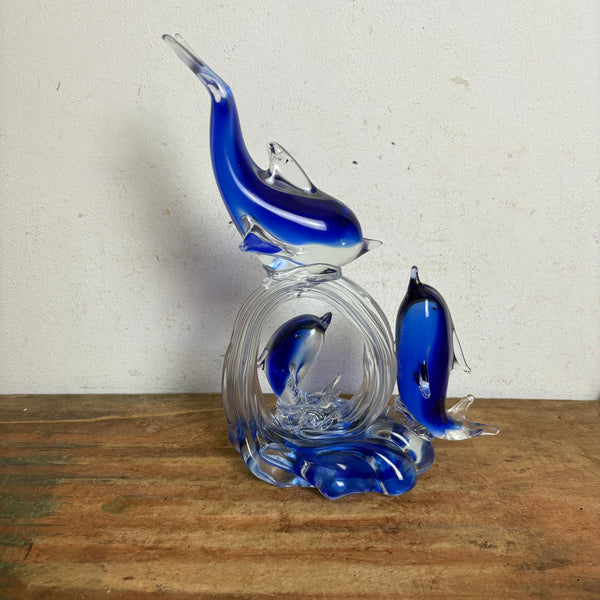 Vintage Murano Skulptur Delphine blau