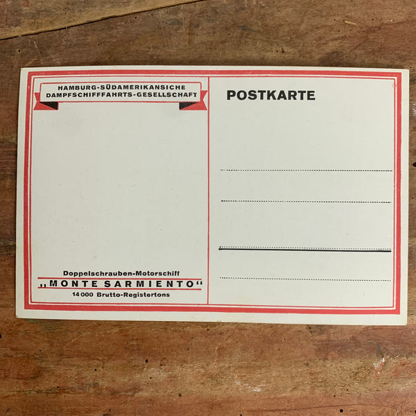 Ansichtskarte Postkarte mit Speisekarte des Doppelschrauben Motorschiff Monte Sarmiento von 1926