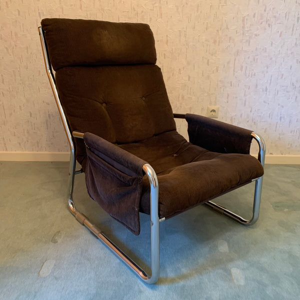 Vintage Lounge Sessel Cord und Stahlrohr von Gillis Lundgren für IKEA