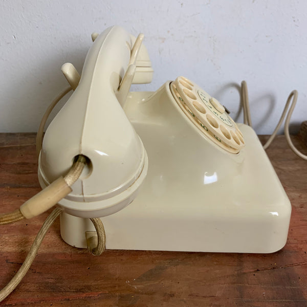 Vintage Wählscheiben Telefon W48 in weiß elfenbein