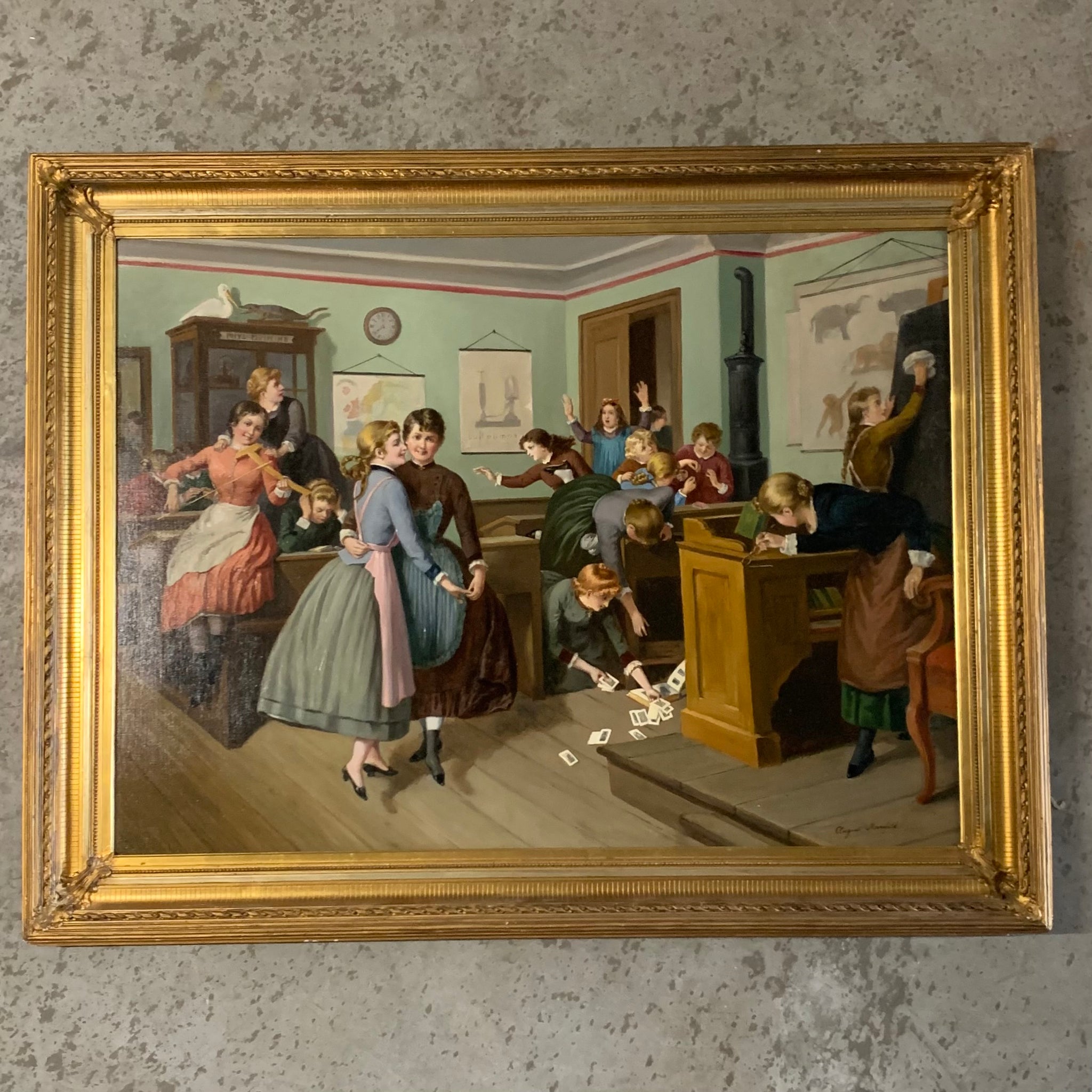 Ölgemälde Aufruhr in der Mädchenklasse von August Heinrich Mansfeld