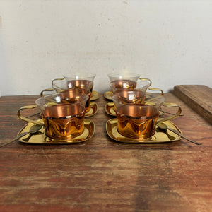Vintage Mid Century Tee Set Messing Kupfer für 6 Personen