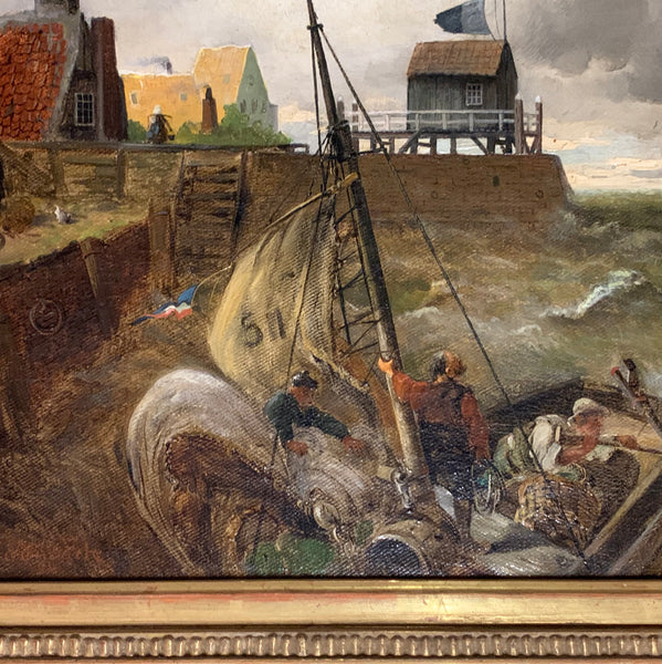 Ölgemälde Aufkommender Sturm über dem Küstenhafen von Andreas Achenbach