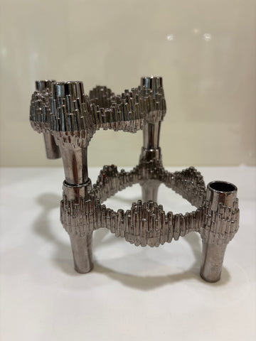 2 vintage Kerzenständer von Caesar Stoffi und Fritz Nagel silberfarben brutalistisch