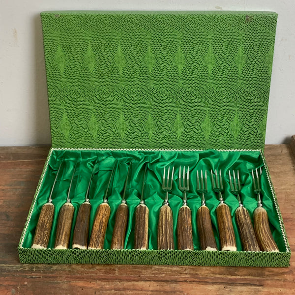 Vintage Jagd Besteck Baron mit Hirschhorn Griff von Solingen
