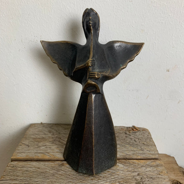 Skulptur Engel mit Flöte aus Bronze
