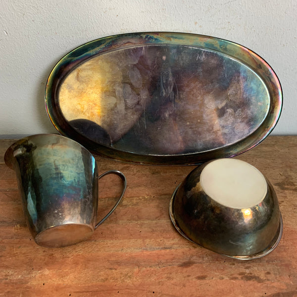 Vintage versilbertes Set Milch, Zucker, Tablett von WMF