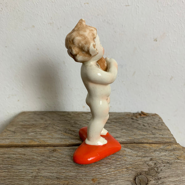 Vintage Porzellanfigur Putte auf Herz von Hummel