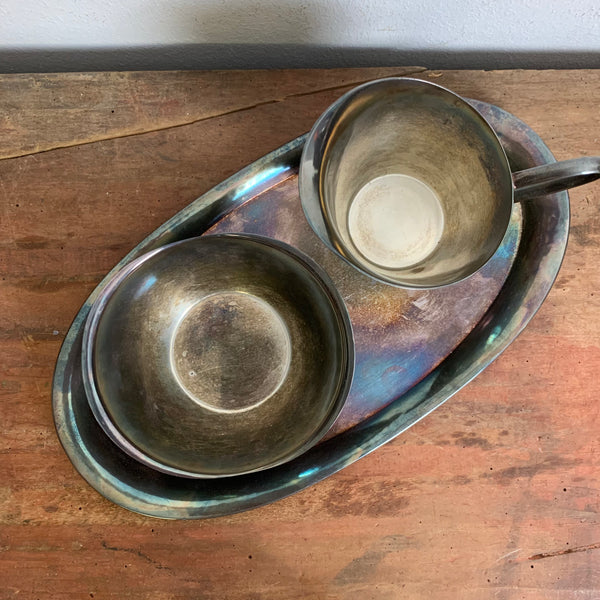 Vintage versilbertes Set Milch, Zucker, Tablett von WMF