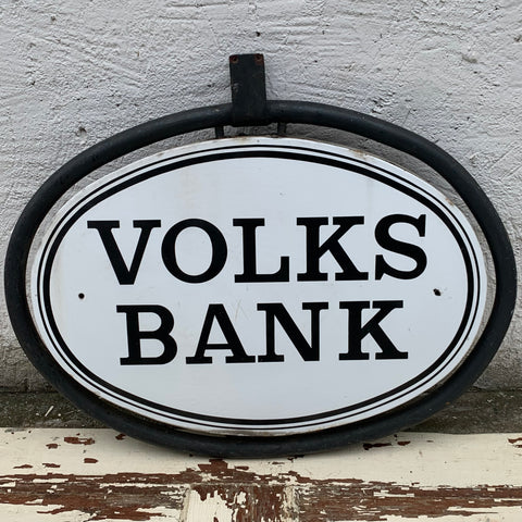 Vintage 2 Emaille Schild Volksbank
