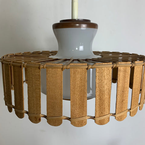 Vintage Deckenlampe aus Glas, Rattan und Holz von Doria Leuchten