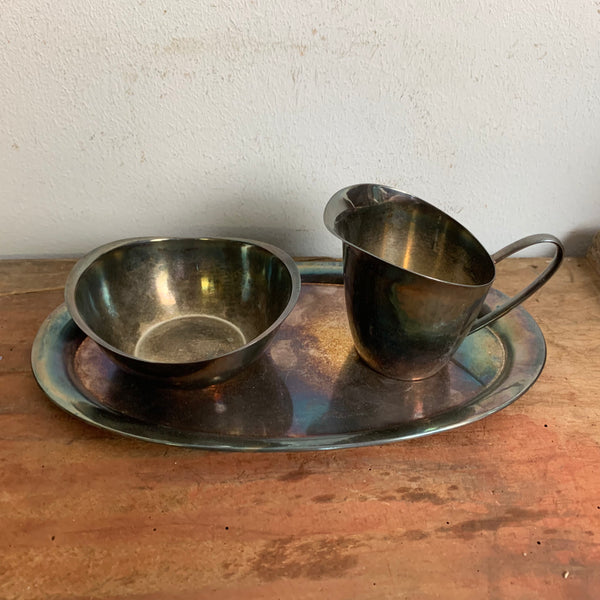 Vintage versilbertes Set Milch, Zucker, Tablett von WMF