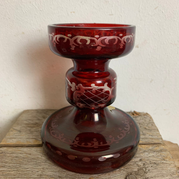 Vintage Kerzenständer rubinrot Kristall Glas