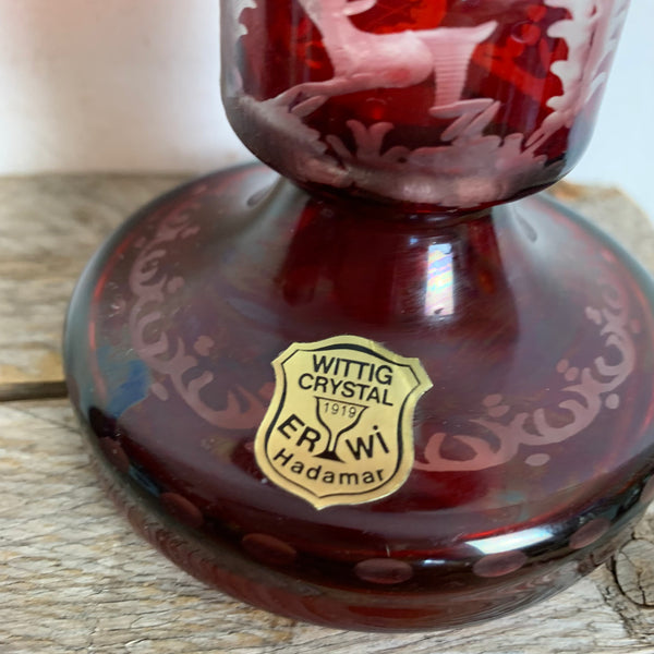 Vintage Kerzenständer rubinrot Kristall Glas