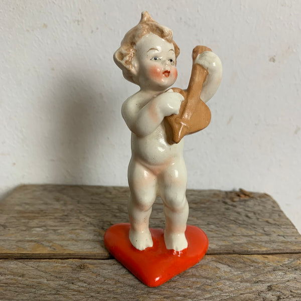 Vintage Porzellanfigur Putte auf Herz von Hummel