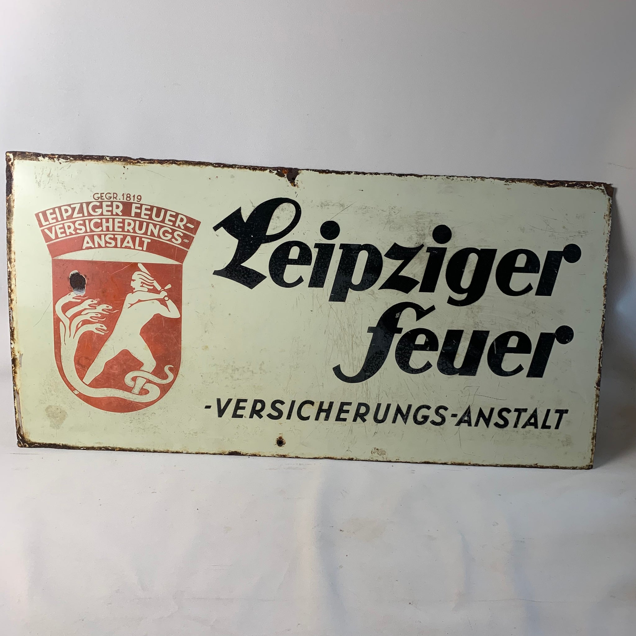 Großes Emaille Schild Leipziger Feuer Versicherungs Anstalt