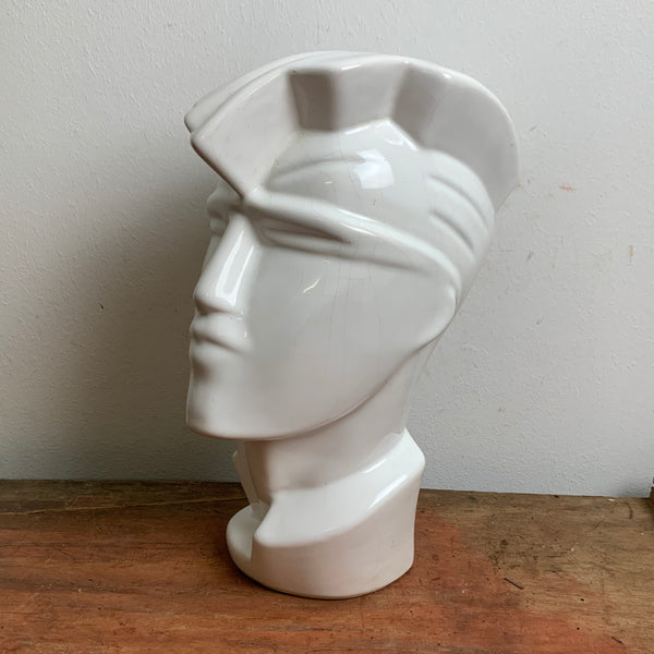 Vintage postmoderne Keramik Skulptur Kopf in weiß