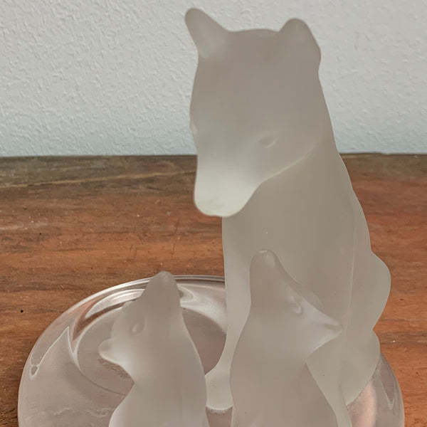 Frosted Glass Wolf Candle Holder