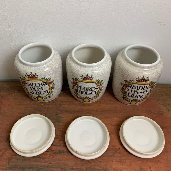 3 vintage Apotheken Gefäße von Herr Fajance Anna Hütte